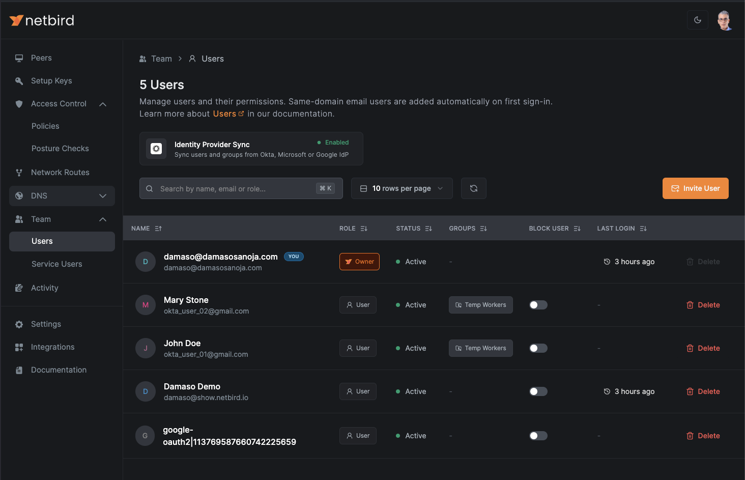 NetBird New Users and Group Sync