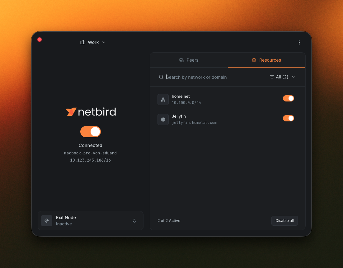 Advanced view showing the Resources tab