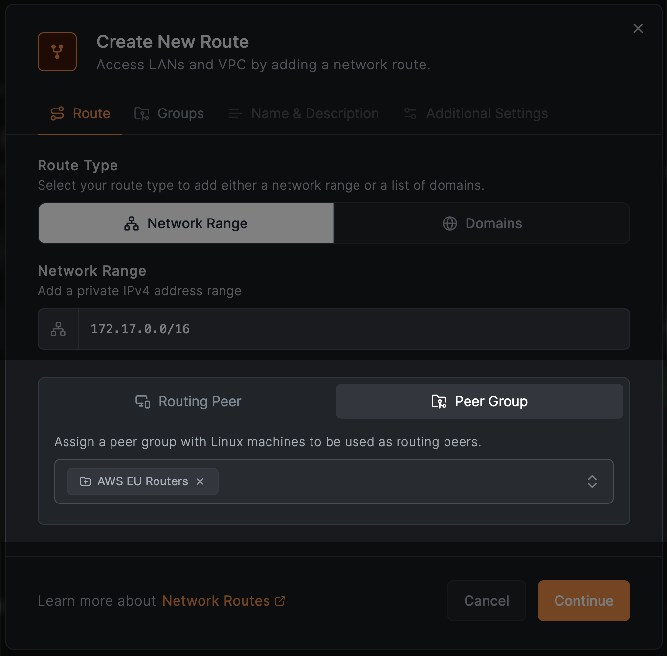 NetBird Network Routes Routing Group