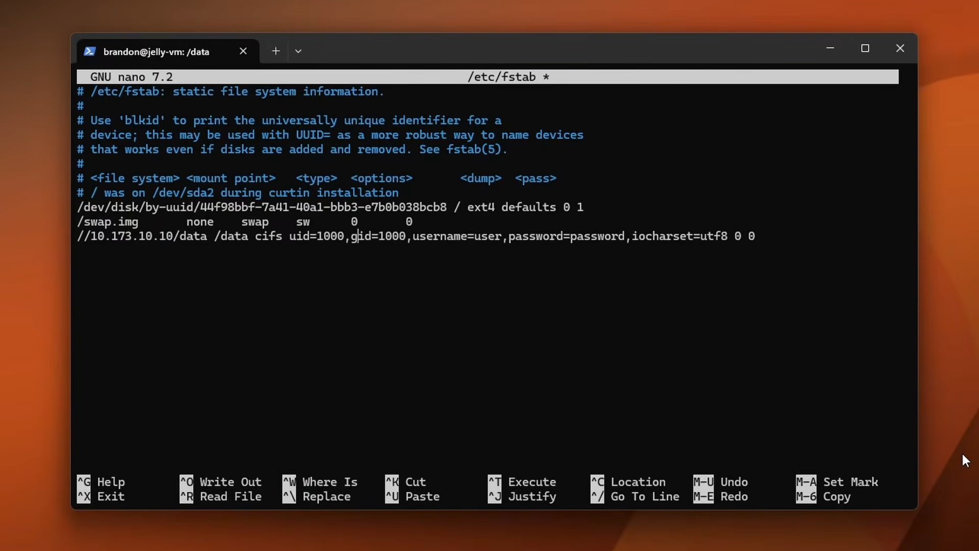 Mounting a CIFS share in fstab