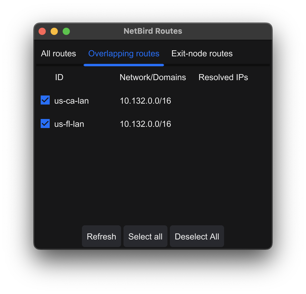 GUIOverlapping Network Routes