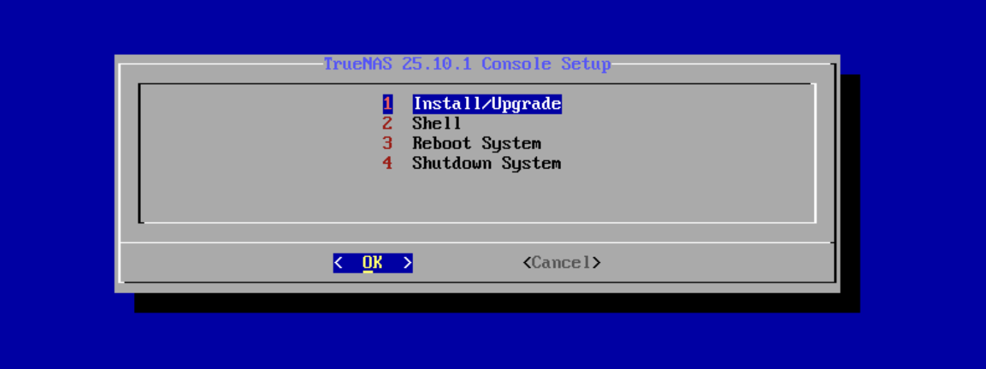 Console setup and install screen