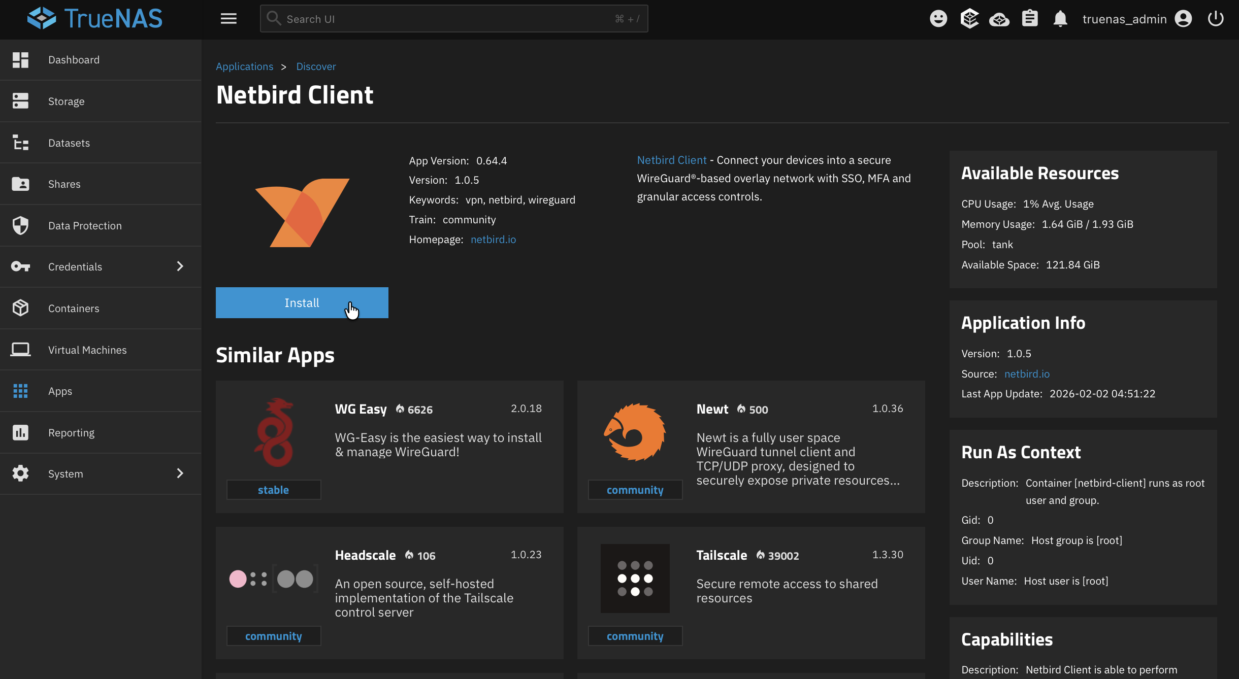 TrueNAS install NetBird