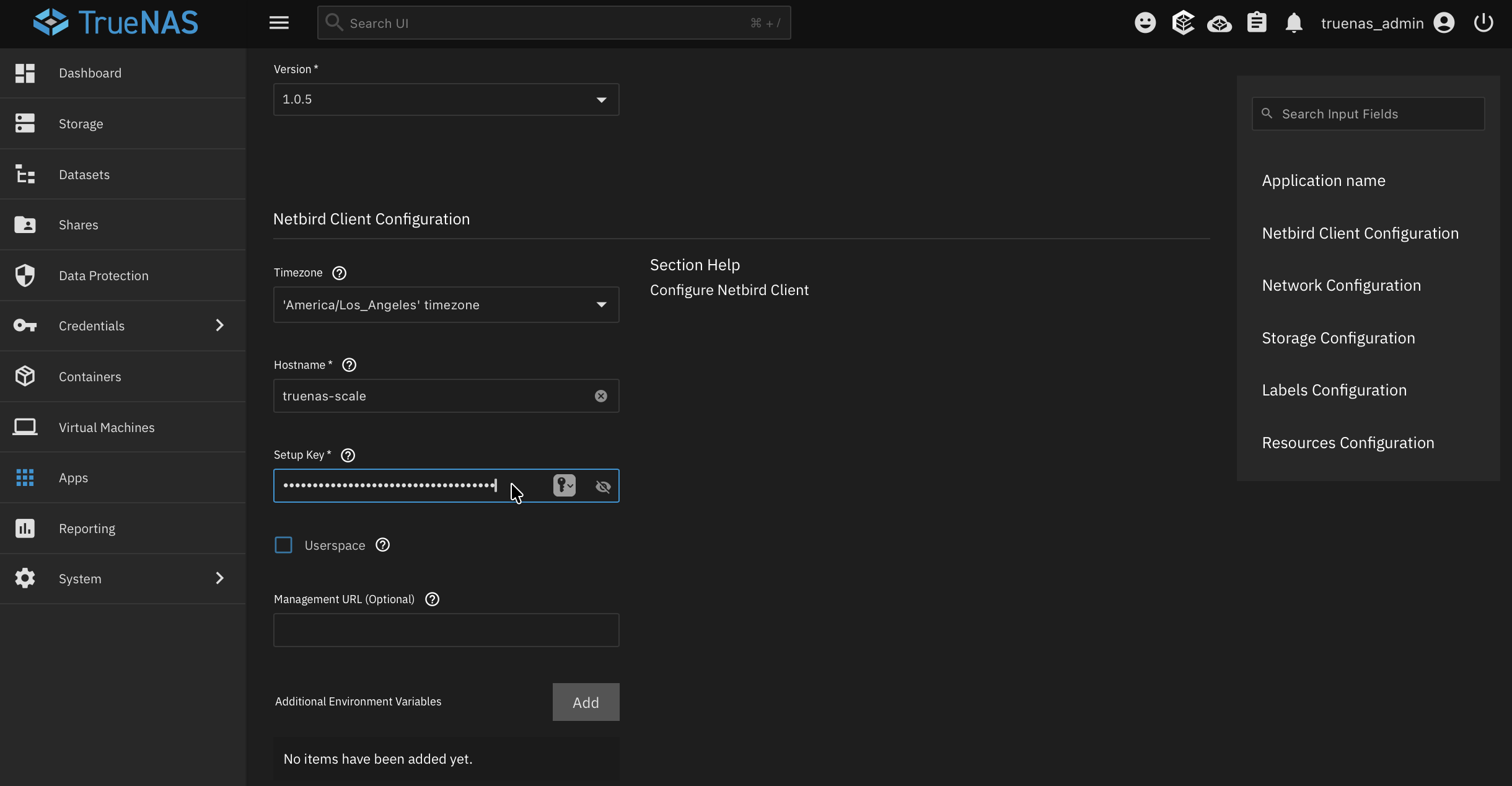 TrueNAS config with setup key