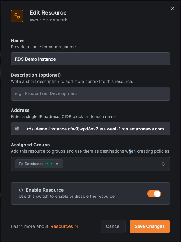 NetBird Add Resource